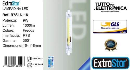 R7s led 118mm dimmerabile - 9w,
